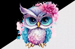 Watercolor cute cool glamour owl superstar wild animal bird glasses print 20 oz tumbler skinny mug wrap clipart t-shirt sublimation printable design