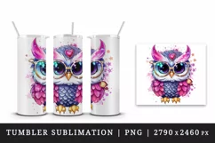 Watercolor cute cool glamour owl superstar wild animal bird glasses print 20 oz tumbler skinny mug wrap clipart t-shirt sublimation printable design