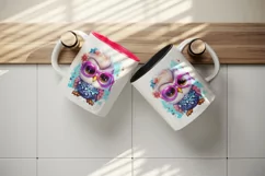 Watercolor cute cool glamour owl superstar wild animal bird glasses print 20 oz tumbler skinny mug wrap clipart t-shirt sublimation printable design