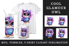 Watercolor cute cool glamour owl superstar wild animal bird glasses print 20 oz tumbler skinny mug wrap clipart t-shirt sublimation printable design