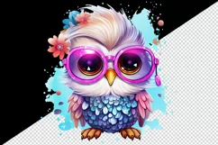 Watercolor cute cool glamour owl superstar wild animal bird glasses print 20 oz tumbler skinny mug wrap clipart t-shirt sublimation printable design