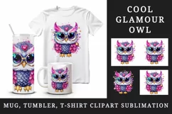 Watercolor cute cool glamour owl superstar wild animal bird glasses print 20 oz tumbler skinny mug wrap clipart t-shirt sublimation printable design
