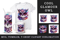 Watercolor cute cool glamour owl superstar wild animal bird glasses print 20 oz tumbler skinny mug wrap clipart t-shirt sublimation printable design