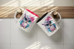 Watercolor cute cool glamour owl superstar wild animal bird glasses print 20 oz tumbler skinny mug wrap clipart t-shirt sublimation printable design