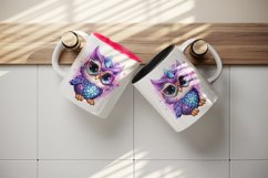 Watercolor cute cool glamour owl superstar wild animal bird glasses print 20 oz tumbler skinny mug wrap clipart t-shirt sublimation printable design