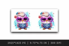 Watercolor cute cool glamour owl superstar wild animal bird glasses print 20 oz tumbler skinny mug wrap clipart t-shirt sublimation printable design