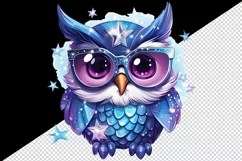 Watercolor cute cool glamour owl superstar wild animal bird glasses print 20 oz tumbler skinny mug wrap clipart t-shirt sublimation printable design
