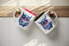 Watercolor cute cool glamour owl superstar wild animal bird glasses print 20 oz tumbler skinny mug wrap clipart t-shirt sublimation printable design