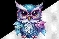 Watercolor cute cool glamour owl superstar wild animal bird glasses print 20 oz tumbler skinny mug wrap clipart t-shirt sublimation printable design