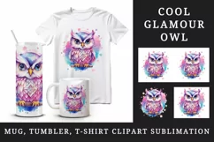 Watercolor cute cool glamour owl superstar wild animal bird stars print 20 oz tumbler skinny mug wrap clipart t-shirt sublimation printable design
