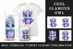 Watercolor cute cool glamour owl superstar wild animal bird stars print 20 oz tumbler skinny mug wrap clipart t-shirt sublimation printable design