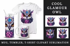 Watercolor cute cool glamour owl superstar wild animal bird stars print 20 oz tumbler skinny mug wrap clipart t-shirt sublimation printable design