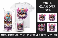 Watercolor cute cool glamour owl superstar wild animal bird stars print 20 oz tumbler skinny mug wrap clipart t-shirt sublimation printable design