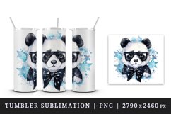 Watercolor cute cool glamour panda funny superstar animal sunglasses print 20 oz tumbler skinny mug wrap clipart t-shirt sublimation printable design