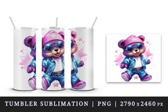 Watercolor cute cool glamour plush bear superstar animal toy sunglasses stars print design wrap sublimation bundle for 20 oz tumbler