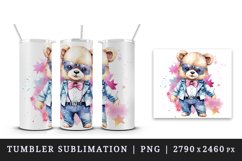 Watercolor cute cool glamour plush bear superstar animal toy sunglasses stars print design wrap sublimation bundle for 20 oz tumbler