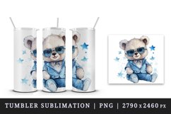 Watercolor cute cool glamour plush bear superstar animal toy sunglasses stars print design wrap sublimation bundle for 20 oz tumbler