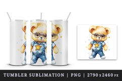 Watercolor cute cool glamour plush bear superstar animal toy sunglasses stars print design wrap sublimation bundle for 20 oz tumbler