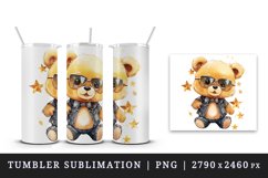 Watercolor cute cool glamour plush bear superstar animal toy sunglasses stars print design wrap sublimation bundle for 20 oz tumbler