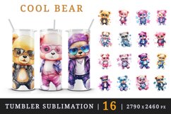 Watercolor cute cool glamour plush bear superstar animal toy sunglasses stars print design wrap sublimation bundle for 20 oz tumbler