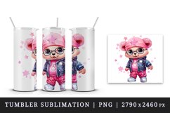 Watercolor cute cool glamour plush bear superstar animal toy sunglasses stars print design wrap sublimation bundle for 20 oz tumbler