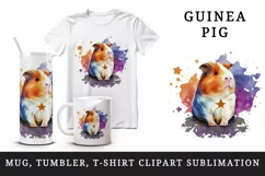 Watercolor cute cool guinea pig star superstar animal pet print 20 oz tumbler skinny mug wrap clipart t-shirt sublimation printable design