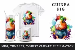 Watercolor cute cool guinea pig sunglasses superstar animal pet print 20 oz tumbler skinny mug wrap clipart t-shirt sublimation printable design