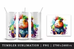 Watercolor cute cool guinea pig sunglasses superstar animal pet print 20 oz tumbler skinny mug wrap clipart t-shirt sublimation printable design