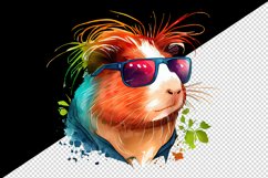 Watercolor cute cool guinea pig sunglasses superstar animal pet print 20 oz tumbler skinny mug wrap clipart t-shirt sublimation printable design