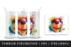 Watercolor cute cool guinea pig sunglasses superstar animal pet print 20 oz tumbler skinny mug wrap clipart t-shirt sublimation printable design