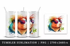 Watercolor cute cool guinea pig sunglasses superstar animal pet print 20 oz tumbler skinny mug wrap clipart t-shirt sublimation printable design