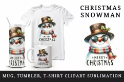 Watercolor cute cool snowman scarf hat sunglasses Merry Christmas quote print tumbler skinny mug wrap clipart t-shirt sublimation printable design