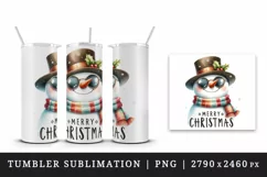 Watercolor cute cool snowman scarf hat sunglasses Merry Christmas quote print tumbler skinny mug wrap clipart t-shirt sublimation printable design