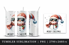 Watercolor cute cool snowman scarf hat sunglasses Merry Christmas quote print tumbler skinny mug wrap clipart t-shirt sublimation printable design