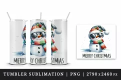 Watercolor cute cool snowman scarf hat sunglasses Merry Christmas quote print tumbler skinny mug wrap clipart t-shirt sublimation printable design