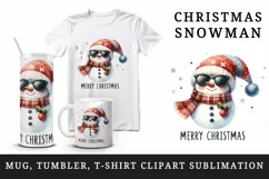 Watercolor cute cool snowman scarf hat sunglasses Merry Christmas quote print tumbler skinny mug wrap clipart t-shirt sublimation printable design