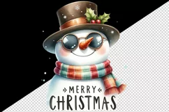 Watercolor cute cool snowman scarf hat sunglasses Merry Christmas quote print tumbler skinny mug wrap clipart t-shirt sublimation printable design
