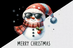 Watercolor cute cool snowman scarf hat sunglasses Merry Christmas quote print tumbler skinny mug wrap clipart t-shirt sublimation printable design