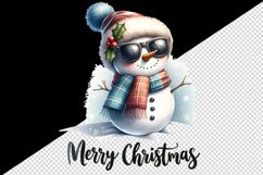 Watercolor cute cool snowman scarf sunglasses Merry Christmas quote print 20 oz tumbler skinny mug wrap clipart t-shirt sublimation printable design