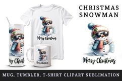 Watercolor cute cool snowman scarf sunglasses Merry Christmas quote print 20 oz tumbler skinny mug wrap clipart t-shirt sublimation printable design