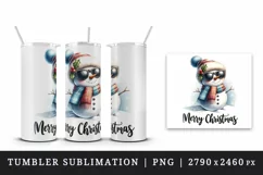 Watercolor cute cool snowman scarf sunglasses Merry Christmas quote print 20 oz tumbler skinny mug wrap clipart t-shirt sublimation printable design