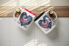 Watercolor cute cosmic heart stars galaxies Love You quote Valentine Day print tumbler skinny mug wrap clipart t-shirt sublimation printable design