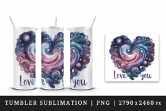 Watercolor cute cosmic heart stars galaxies Love You quote Valentine Day print tumbler skinny mug wrap clipart t-shirt sublimation printable design