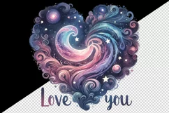 Watercolor cute cosmic heart stars galaxies Love You quote Valentine Day print tumbler skinny mug wrap clipart t-shirt sublimation printable design