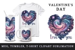 Watercolor cute cosmic heart stars galaxies Love You quote Valentine Day print tumbler skinny mug wrap clipart t-shirt sublimation printable design