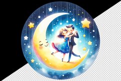 Watercolor cute couple dancing crescent moon stars Valentine Day print 20 oz tumbler skinny mug wrap clipart t-shirt sublimation printable design