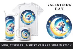 Watercolor cute couple dancing crescent moon stars Valentine Day print 20 oz tumbler skinny mug wrap clipart t-shirt sublimation printable design