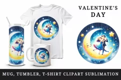 Watercolor cute couple dancing crescent moon stars Valentine Day print 20 oz tumbler skinny mug wrap clipart t-shirt sublimation printable design