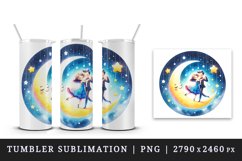 Watercolor cute couple dancing crescent moon stars Valentine Day print 20 oz tumbler skinny mug wrap clipart t-shirt sublimation printable design