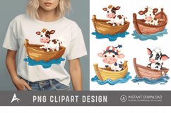 Watercolor Cute Cow on Boat Clipart Product Image 1